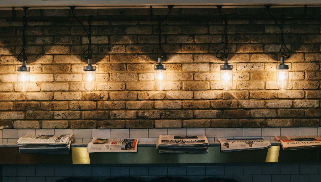 Overhead lighting in the dining room at the Ampersand Hotel, London