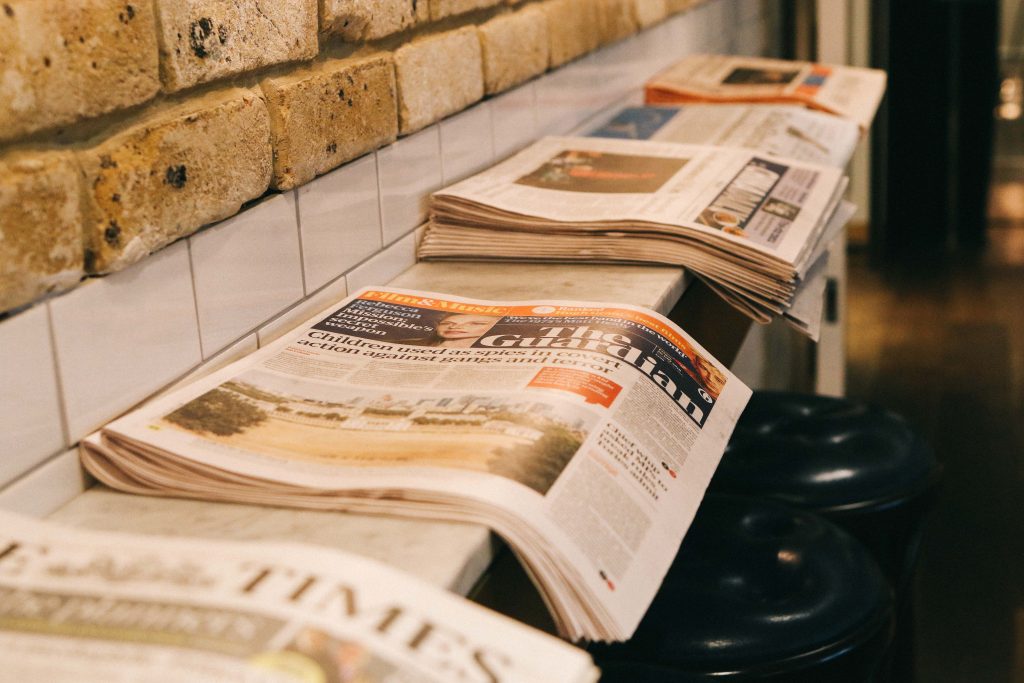 A row of newspapers on a table at The Ampersand Hotel, London