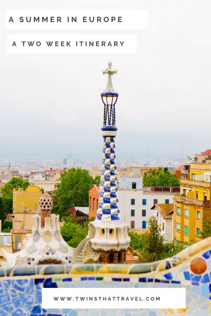 A picture of the Parc Guelle in Barcelona, with the text overlay 'A summer in Europe: a two week itinerary'.